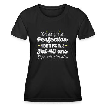 perfection 48 ans / humour anniversaire 48 ans - T-shirt sport Femme - noir - Devant - AI Model Female 172 light (172cm)