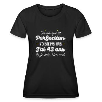 43 ans de perfection / cadeau anniversaire 43 ans - T-shirt sport Femme - noir - Devant - AI Model Female 172 light (172cm)