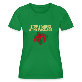 Hör auf, auf mein Paket zu starren - Frauen Funktions-T-Shirt - Kelly Green - Vorne - AI Model Female 172 dark (172cm)