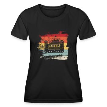 Retro Kassette Tape Mixtape Musik Oldschool - Frauen Funktions-T-Shirt - Schwarz - Vorne - AI Model Female 172 light (172cm)
