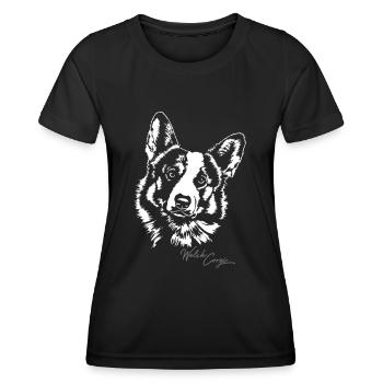WELSH CORGI Portrait Hunde Hund Wilsigns - Frauen Funktions-T-Shirt - Schwarz - Vorne - AI Model Female 172 light (172cm)