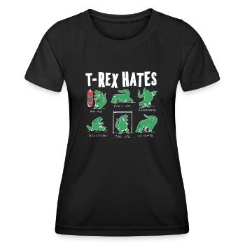 Lustiges T Rex Hates Boxing, Push UP, Pull ups - Frauen Funktions-T-Shirt - Schwarz - Vorne - AI Model Female 172 light (172cm)