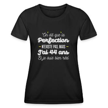 44 ans de perfection / cadeau anniversaire 44 ans - T-shirt sport Femme - noir - Devant - AI Model Female 172 light (172cm)