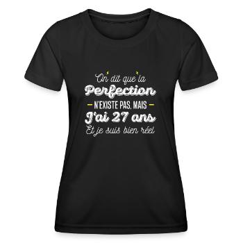 27 ans de perfection / humour anniversaire 27 ans - T-shirt sport Femme - noir - Devant - AI Model Female 172 light (172cm)