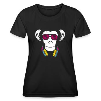 Monkey Cooler Affe DJ Kopfhörer Ausgehen Spaß Part - Frauen Funktions-T-Shirt - Schwarz - Vorne - AI Model Female 172 light (172cm)