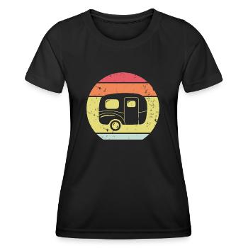 camping wohnwagen camper campingplatz retro - Frauen Funktions-T-Shirt - Schwarz - Vorne - AI Model Female 172 light (172cm)