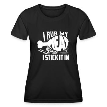 Je frotte ma viande avant de la coller dans un barbecue grillé sm - T-shirt sport Femme - noir - Devant - AI Model Female 172 light (172cm)