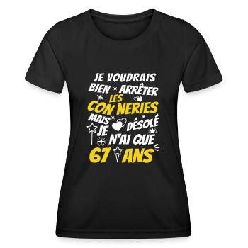 conneries 67 ans / cadeau anniversaire 67 ans - T-shirt sport Femme - noir - Devant - AI Model Female 172 light (172cm)