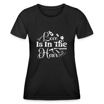 Love Is In The Hair Hair Cutting Barber Shop - Frauen Funktions-T-Shirt - Schwarz - Vorne - AI Model Female 172 light (172cm)