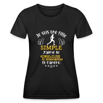 je suis une fille simple, j'aime trail et l'apéro - T-shirt sport Femme - noir - Devant - AI Model Female 172 light (172cm)