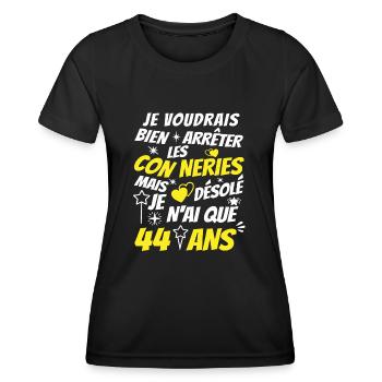 connerie 44 ans / cadeau anniversaire 44 ans - T-shirt sport Femme - noir - Devant - AI Model Female 172 light (172cm)