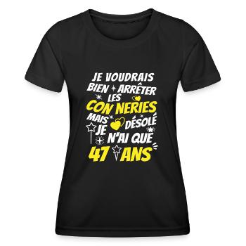 connerie 47 ans / cadeau anniversaire 47 ans - T-shirt sport Femme - noir - Devant - AI Model Female 172 light (172cm)