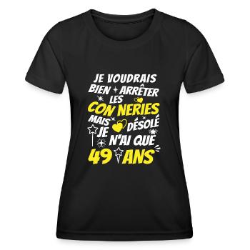 connerie 49 ans / humour anniversaire 49 ans - T-shirt sport Femme - noir - Devant - AI Model Female 172 light (172cm)