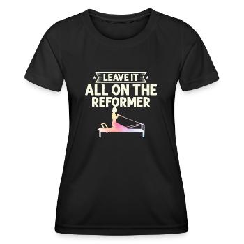 Laissez tout sur l’exercice Reformer Pilates - T-shirt sport Femme - noir - Devant - AI Model Female 172 light (172cm)