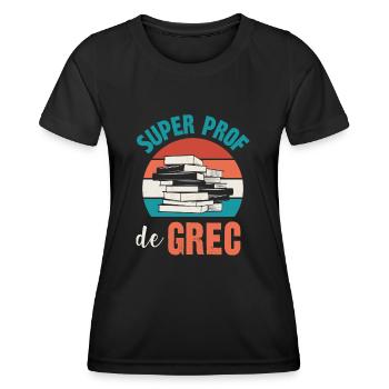 super prof de grec - T-shirt sport Femme - noir - Devant - AI Model Female 172 light (172cm)