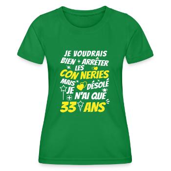 conneries 33 ans / cadeau anniversaire 33 ans - T-shirt sport Femme - vert - Devant - AI Model Female 172 dark (172cm)