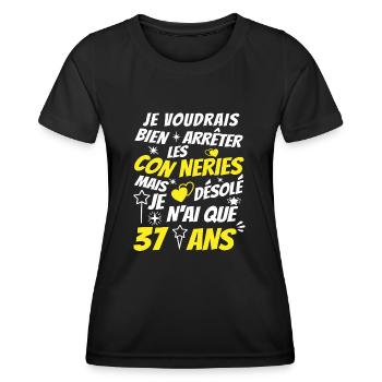 conneries 37 ans / cadeau anniversaire 37 ans - T-shirt sport Femme - noir - Devant - AI Model Female 172 light (172cm)