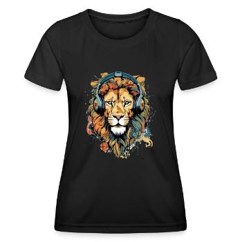 Jack le lion audiophile - T-shirt sport Femme - noir - Devant - AI Model Female 172 light (172cm)