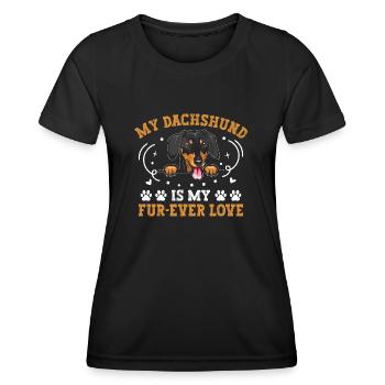 Mein Dackel ist mein Pelz-Ewige Liebe Hundebesitzer Hundeliebhaber - Frauen Funktions-T-Shirt - Schwarz - Vorne - AI Model Female 172 light (172cm)