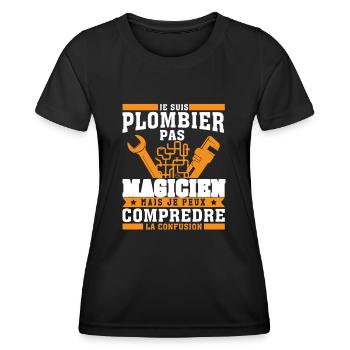 Plombier Pas Magicien Plomberie - T-shirt sport Femme - noir - Devant - AI Model Female 172 light (172cm)