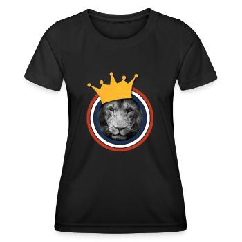 Photo en gros plan d’un lion avec couronne - T-shirt sport Femme - noir - Devant - AI Model Female 172 light (172cm)