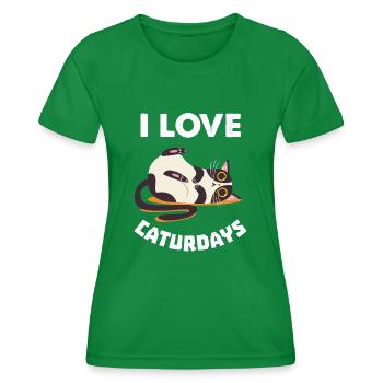 Cat Lazy Caturdays - Women's Functional T-Shirt - kelly green - Front - AI Model Female 172 dark (172cm)