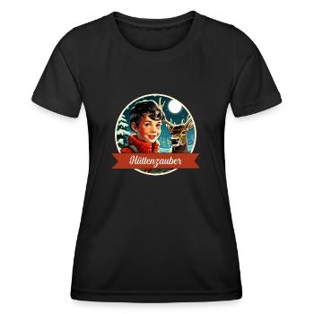 Gemütliches Aufwärmen auf der Alm - Hüttenzauber - Frauen Funktions-T-Shirt - Schwarz - Vorne - AI Model Female 172 light (172cm)