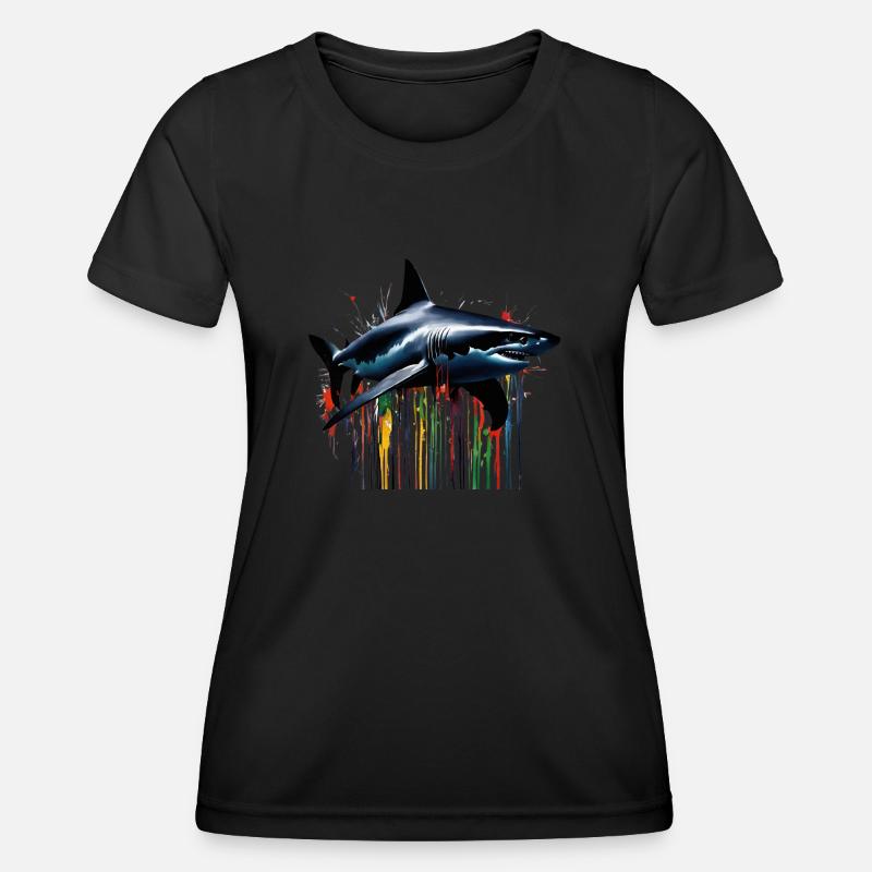 Colorful Shark Paint Art - Women's Functional T-Shirt - black