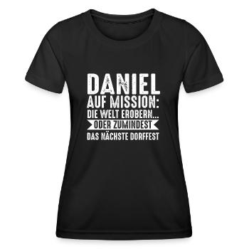 Prénom Daniel - T-shirt sport Femme - noir - Devant - AI Model Female 172 light (172cm)
