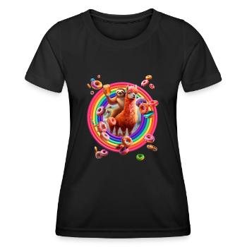 Beignets arc-en-ciel paresseux d’alpaga - T-shirt sport Femme - noir - Devant - AI Model Female 172 light (172cm)