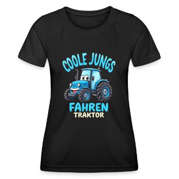 Coole Jungs fahren Traktor Trecker Junge - Frauen Funktions-T-Shirt - Schwarz - Vorne - AI Model Female 172 light (172cm)