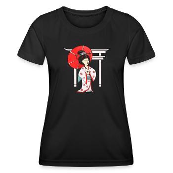 Geisha avec parasol et temple japonais - T-shirt sport Femme - noir - Devant - AI Model Female 172 light (172cm)