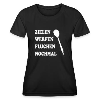 Dart Pfeil Witz Spruch Dartspieler Geschenk Idee - Frauen Funktions-T-Shirt - Schwarz - Vorne - AI Model Female 172 light (172cm)