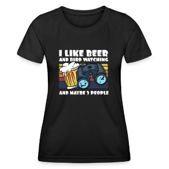 Vogelbeobachtung Ich Liebe Bier Fernglas - Frauen Funktions-T-Shirt - Schwarz - Vorne - AI Model Female 172 light (172cm)