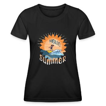 Hello Summer Surfing Surfboard Woman Summer Vacation - Women's Functional T-Shirt - black - Front - AI Model Female 172 light (172cm)