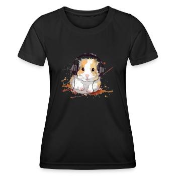 Mikey le hamster audiophile - T-shirt sport Femme - noir - Devant - AI Model Female 172 light (172cm)
