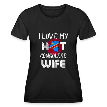 Funny I Love My Hot Congolese Wife Husband - Frauen Funktions-T-Shirt - Schwarz - Vorne - AI Model Female 172 light (172cm)