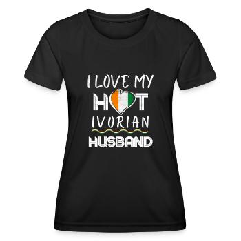 Funny Ivorian Husband Proud Wife - Frauen Funktions-T-Shirt - Schwarz - Vorne - AI Model Female 172 light (172cm)