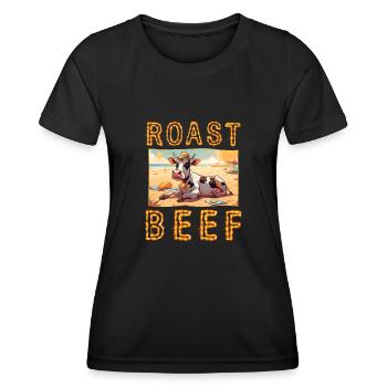 Rôti de bœuf Vache Vacances Plage Bain de soleil Rôti de bœuf - T-shirt sport Femme - noir - Devant - AI Model Female 172 light (172cm)