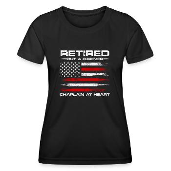 Retraité mais aumônier dans l’âme pour toujours - T-shirt sport Femme - noir - Devant - AI Model Female 172 light (172cm)