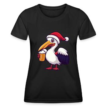 Pelikan Vogel Weihnachten Bier Lustig - Frauen Funktions-T-Shirt - Schwarz - Vorne - AI Model Female 172 light (172cm)