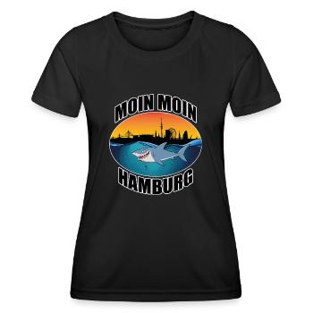 Moin Moin Hamburg Hai Skyline - Frauen Funktions-T-Shirt - Schwarz - Vorne - AI Model Female 172 light (172cm)