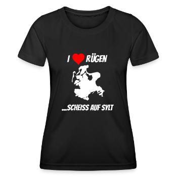 I Love Ruegen lustiger Spruch scheiss auf Sylt - Frauen Funktions-T-Shirt - Schwarz - Vorne - AI Model Female 172 light (172cm)