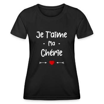 je t'aime ma Chérie - T-shirt sport Femme - noir - Devant - AI Model Female 172 light (172cm)