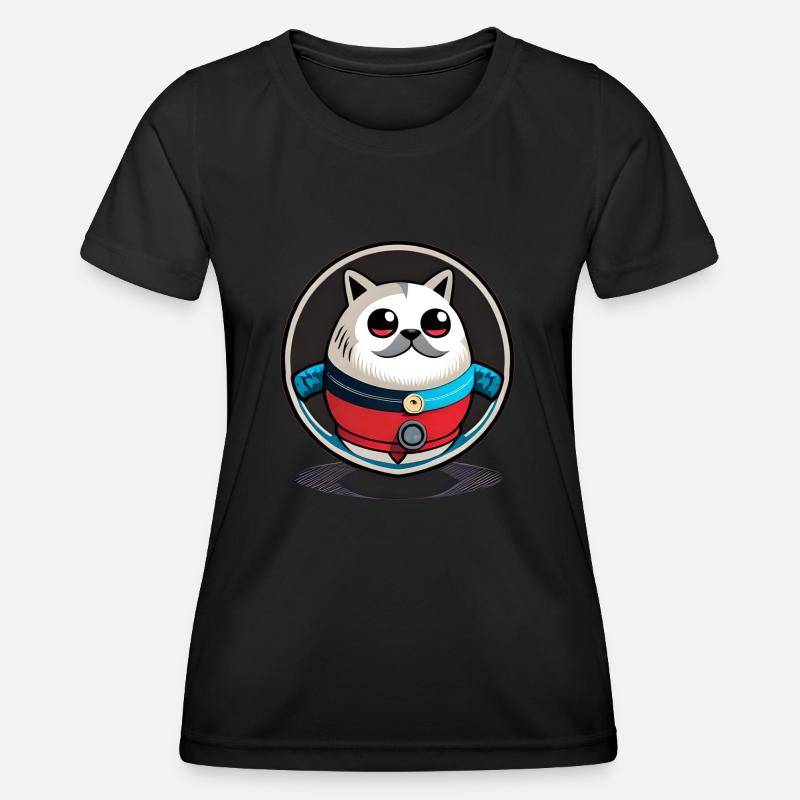 Cute round cat with are shade - Women's Functional T-Shirt - black