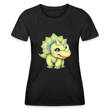 Joyful Cartoon Dinosaur with Floral Crown - Women's Functional T-Shirt - black - Front - AI Model Female 172 light (172cm)
