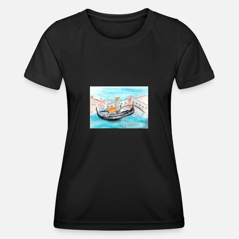 Fox in Venice as a gondolier - Women's Functional T-Shirt - black