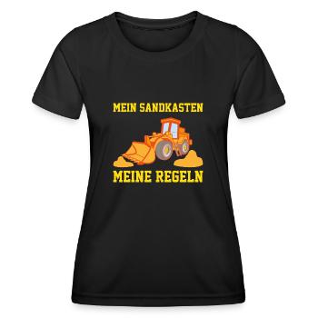 Sandkasten regeln Bagger Geschenk Spruch Erbauung - Frauen Funktions-T-Shirt - Schwarz - Vorne - AI Model Female 172 light (172cm)