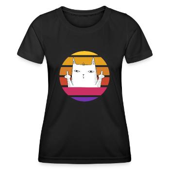 Vintage Katze mit Mittelfinger Retro Sonne Shirt - Frauen Funktions-T-Shirt - Schwarz - Vorne - AI Model Female 172 light (172cm)