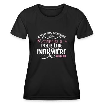 Idée cadeau infirmière, médecins, citations humour - T-shirt sport Femme - noir - Devant - AI Model Female 172 light (172cm)